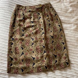 Vintage Anne Klein Paisley 100% Silk Pencil Skirt
